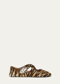 ALAIACrisscross Tiger Calf Hair Ballerina Flats