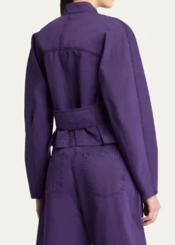 ALAIACurved-Sleeve Denim Zip Jacket