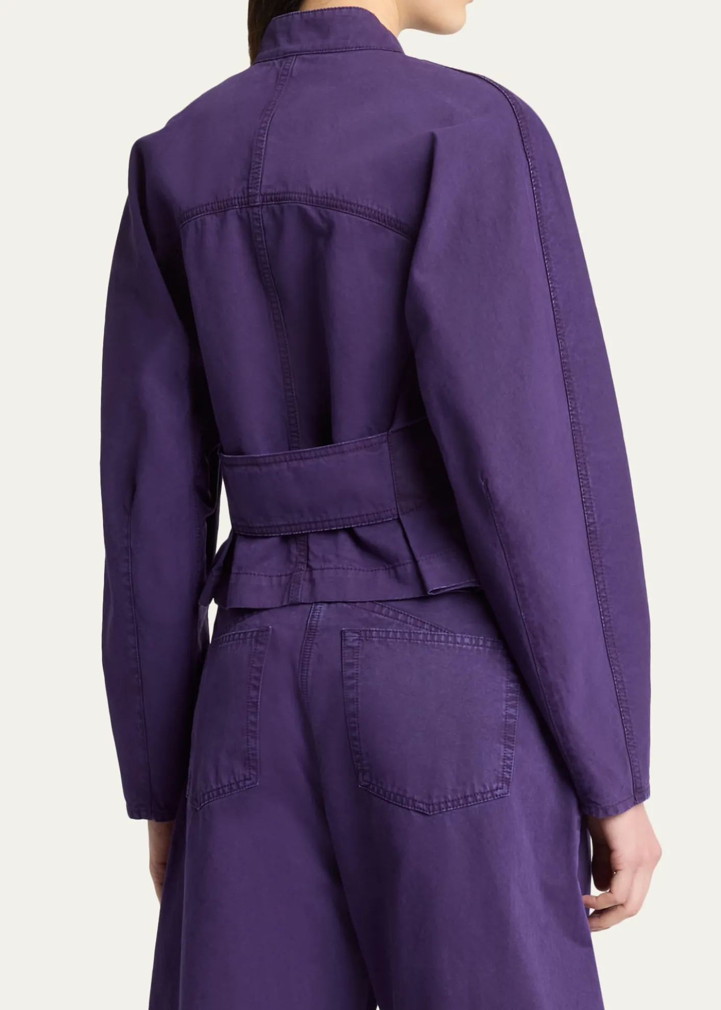 ALAIACurved-Sleeve Denim Zip Jacket