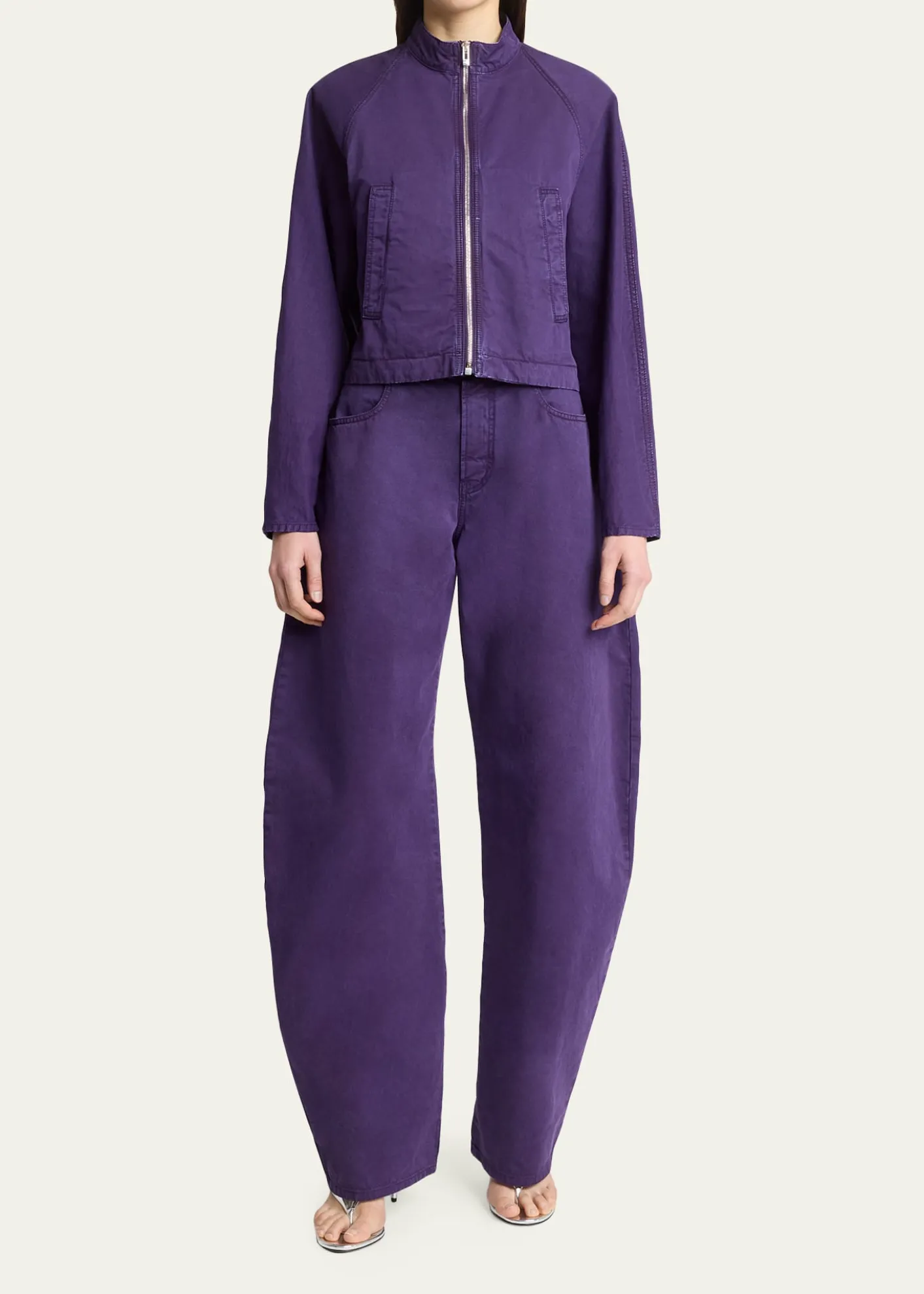 ALAIACurved-Sleeve Denim Zip Jacket