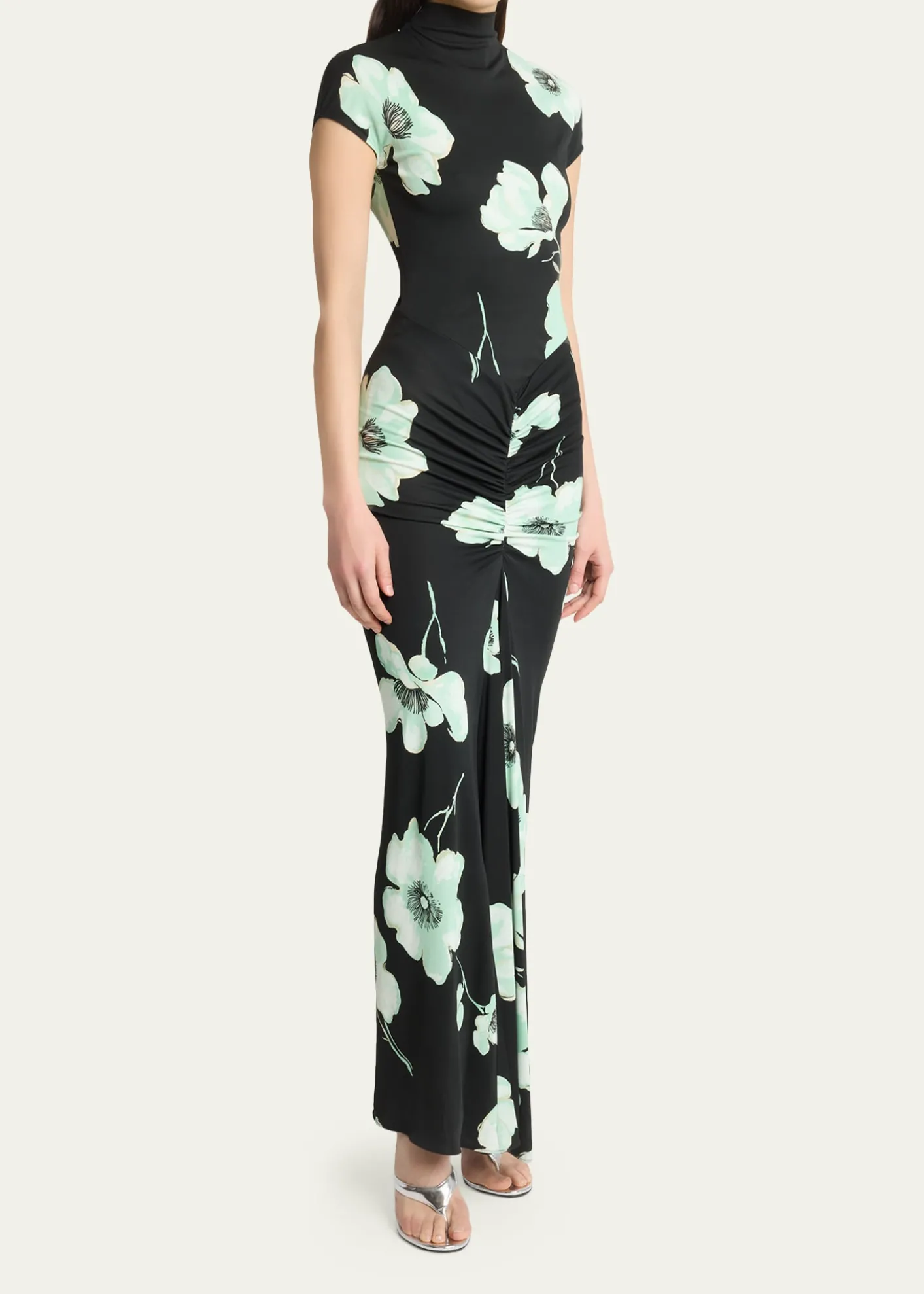 ALAIADraped Floral-Print Jersey Maxi Dress