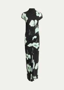 ALAIADraped Floral-Print Jersey Maxi Dress