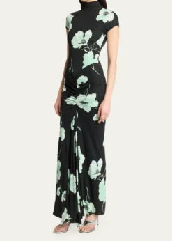 ALAIADraped Floral-Print Jersey Maxi Dress