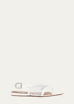 ALAIAFishnet Patent Leather Flat Thong Sandals