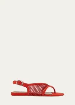 ALAIAFishnet Suede Flat Thong Sandals