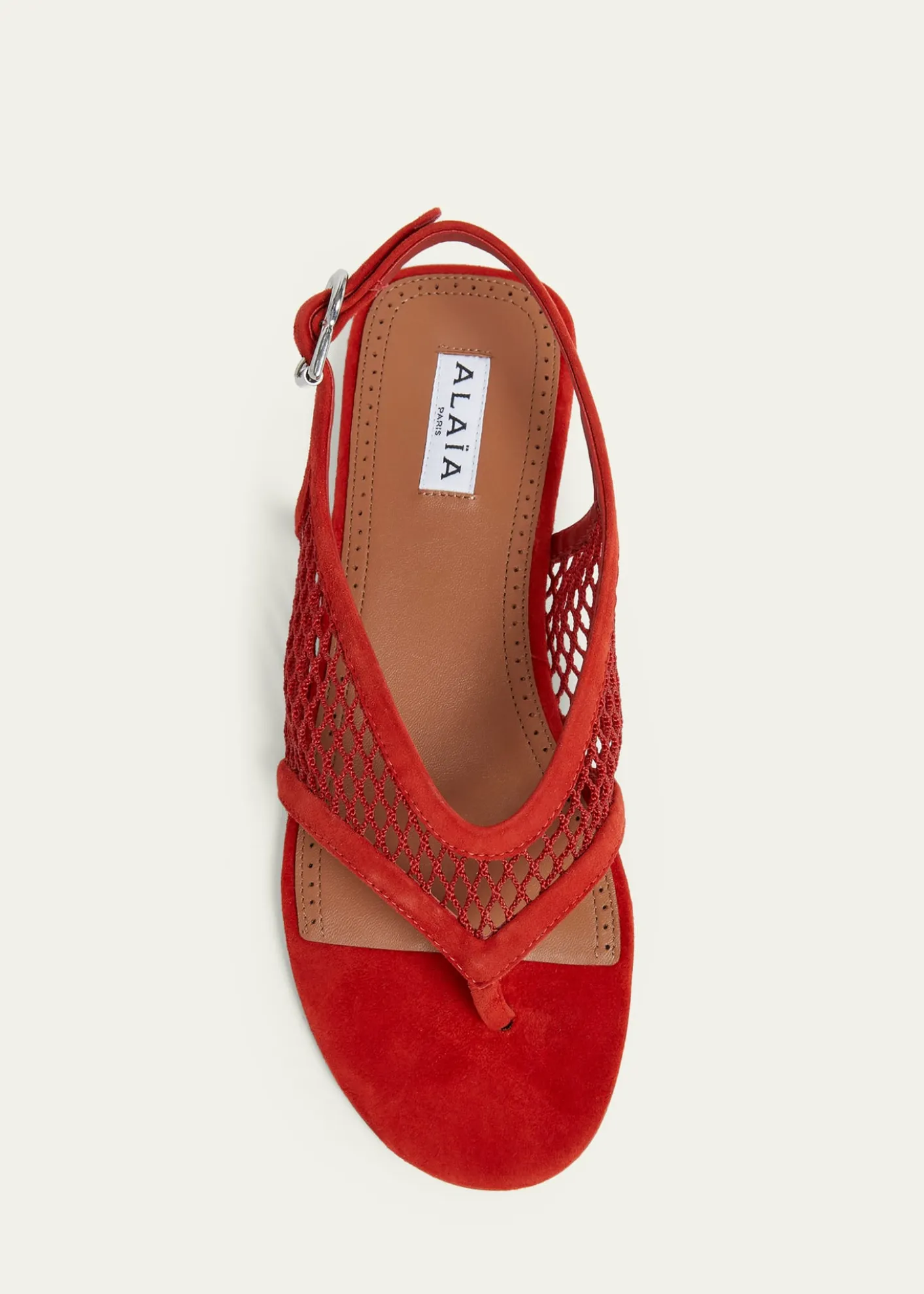 ALAIAFishnet Suede Flat Thong Sandals