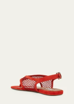 ALAIAFishnet Suede Flat Thong Sandals