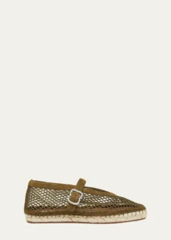 ALAIAFishnet Suede Mary Jane Espadrilles