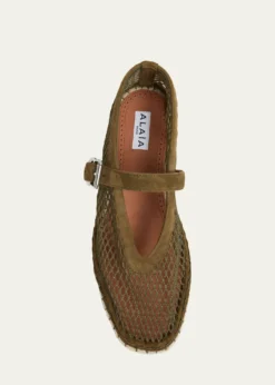 ALAIAFishnet Suede Mary Jane Espadrilles