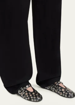 ALAIAGrommet Leather Ballet Flats