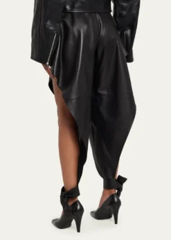 ALAIALeather Pointed Ruffle Ankle-Tie Pants