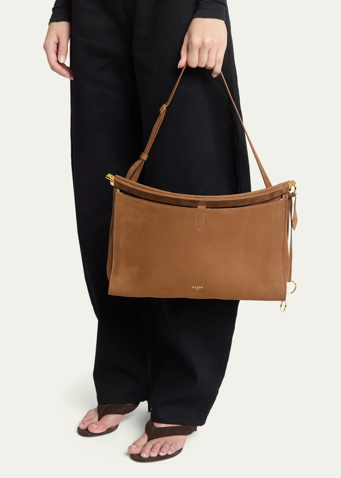 ALAIALe Click Large East-West Suede Shoulder Bag