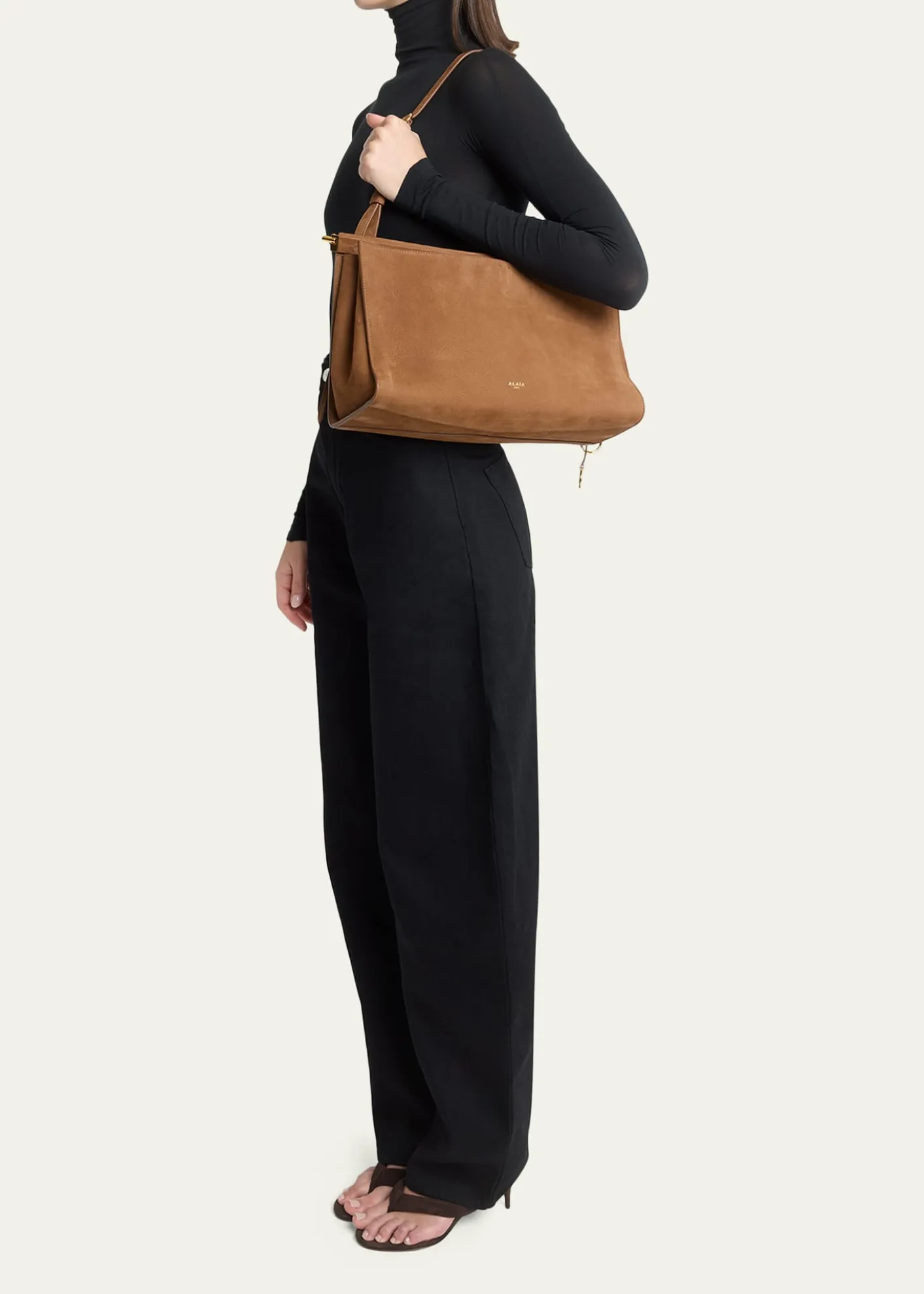 ALAIALe Click Large East-West Suede Shoulder Bag