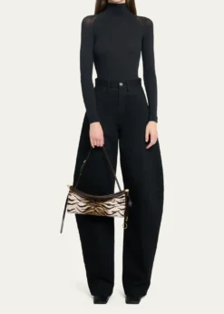 ALAIALe Click Tiger-Print Calf Hair East-West Shoulder Bag