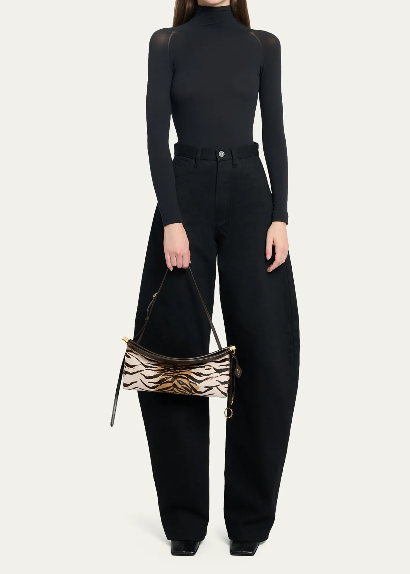 ALAIALe Click Tiger-Print Calf Hair East-West Shoulder Bag