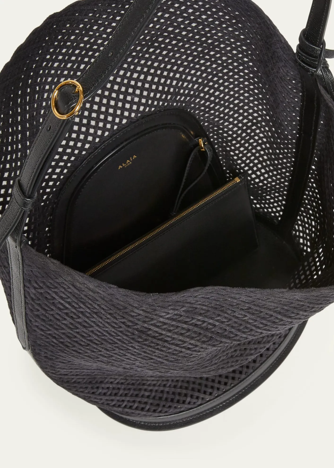 ALAIALe Hip Large Suede Mesh Bucket Bag