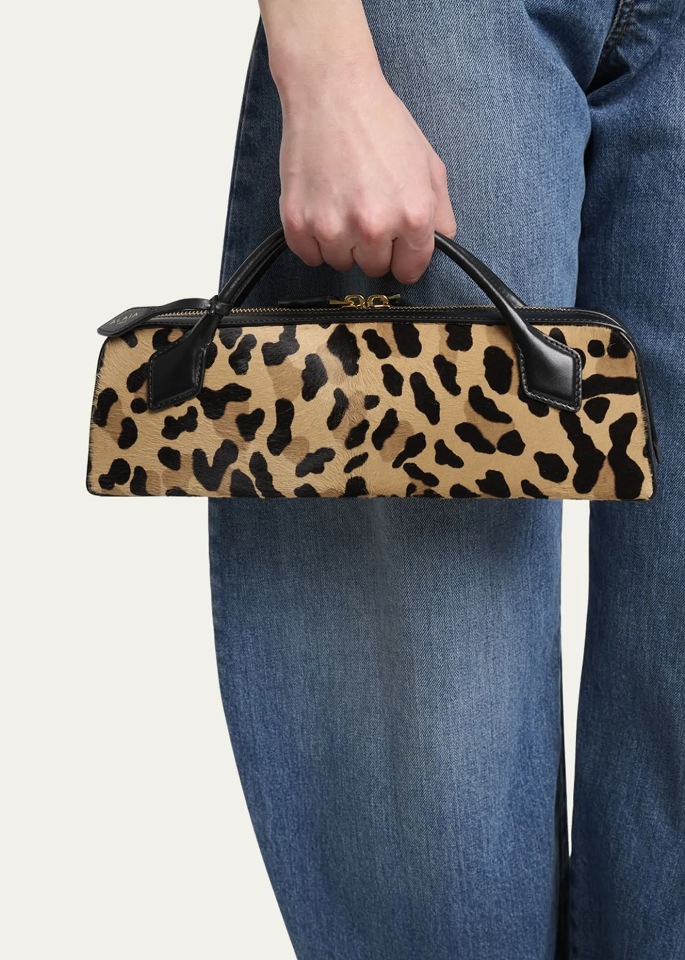 ALAIALe Teckel Clutch Bag in Leopard Calf Hair