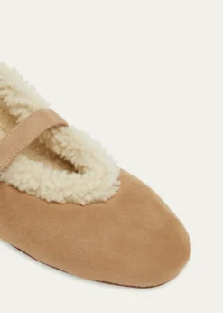 ALAIAMerino Suede Shearling Mary Jane Ballerina Flats