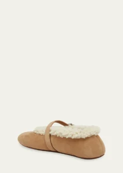 ALAIAMerino Suede Shearling Mary Jane Ballerina Flats