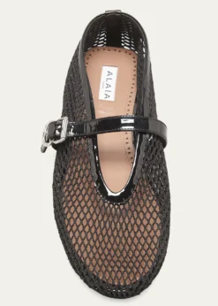 ALAIAMesh Mary Jane Ballerina Flats