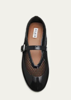 ALAIAMesh Mary Jane Ballerina Flats