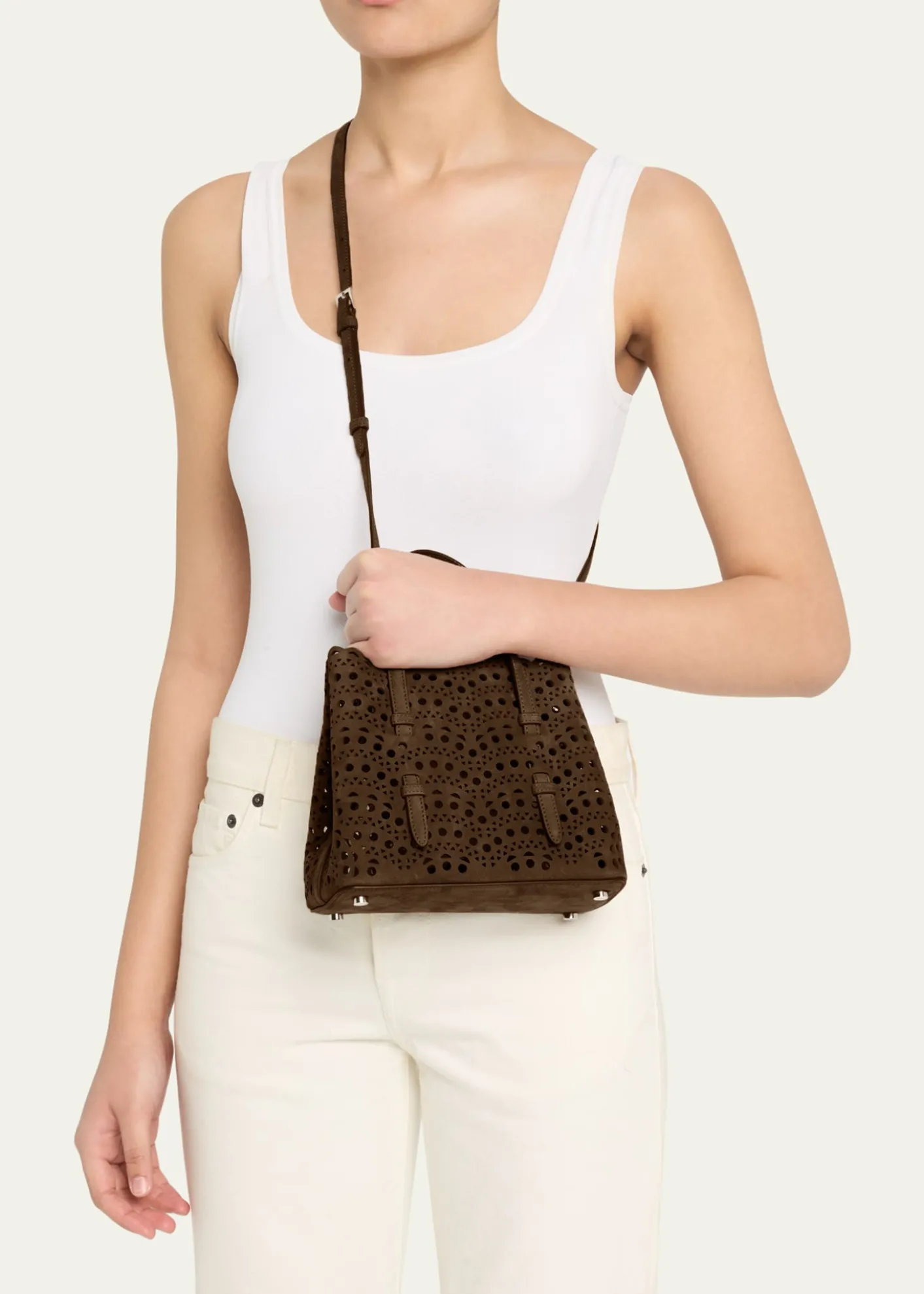 ALAIAMina 20 Top-Handle Bag in Perforated Suede