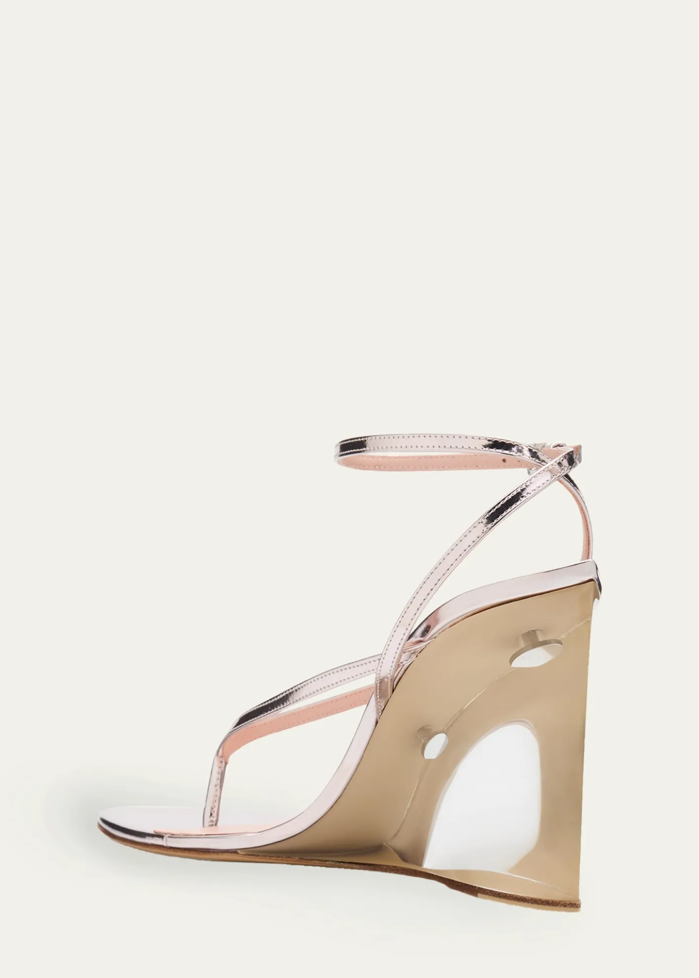 ALAIAMirrored Leather Invisible Wedge Thong Sandals