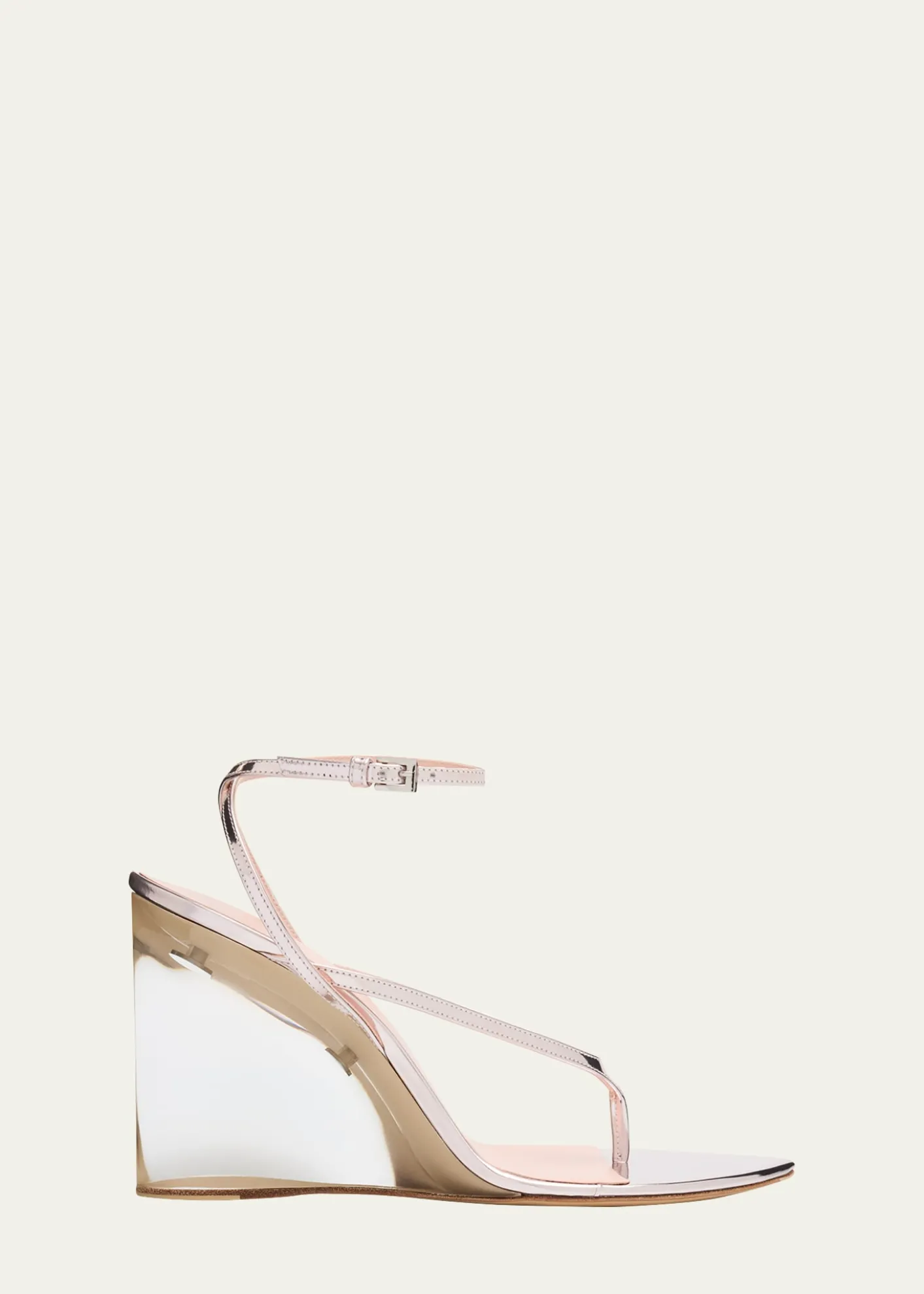 ALAIAMirrored Leather Invisible Wedge Thong Sandals