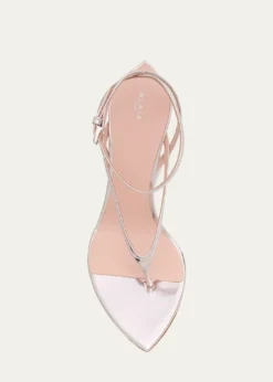 ALAIAMirrored Leather Invisible Wedge Thong Sandals