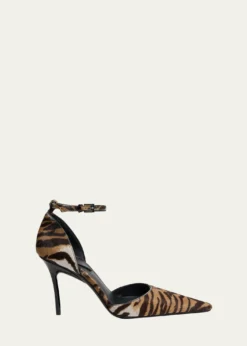 ALAIA90mm d'Orsay Tiger Calf Hair Ankle-Strap Pumps