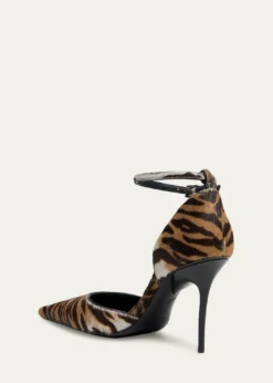 ALAIA90mm d'Orsay Tiger Calf Hair Ankle-Strap Pumps