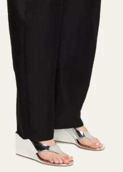 ALAIA90mm Metallic Leather Wedge Thong Sandals