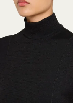 ALAIAMock-Neck Cap-Sleeve Seam Paneled Dress