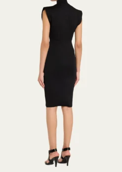 ALAIAMock-Neck Cap-Sleeve Seam Paneled Dress