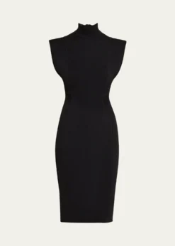 ALAIAMock-Neck Cap-Sleeve Seam Paneled Dress