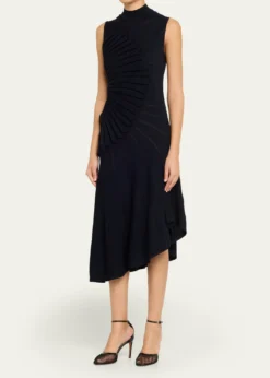 ALAIAMock-Neck Sculpting Wool Dress