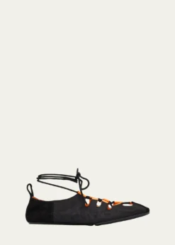 ALAIANylon Lace-Up Ballerina Flats