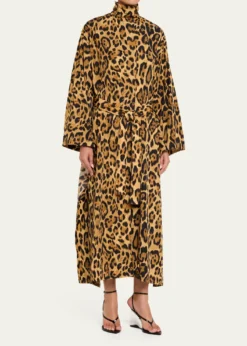 ALAIAPleated Leopard-Print Nylon Belted Trench Coat