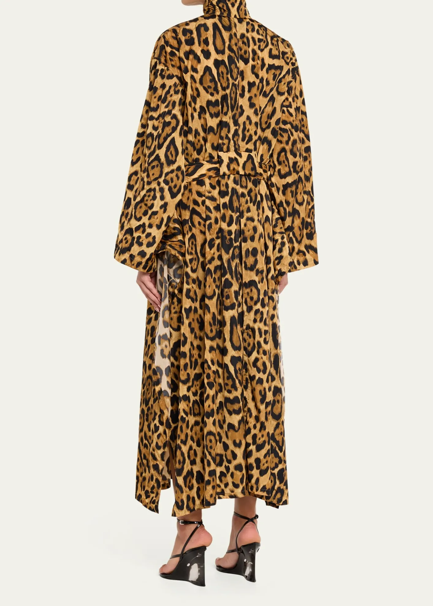 ALAIAPleated Leopard-Print Nylon Belted Trench Coat