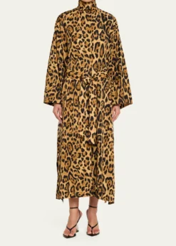 ALAIAPleated Leopard-Print Nylon Belted Trench Coat