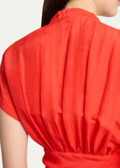 ALAIAPlunging Belted Linen Midi Dress