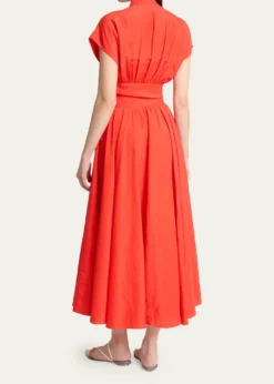 ALAIAPlunging Belted Linen Midi Dress