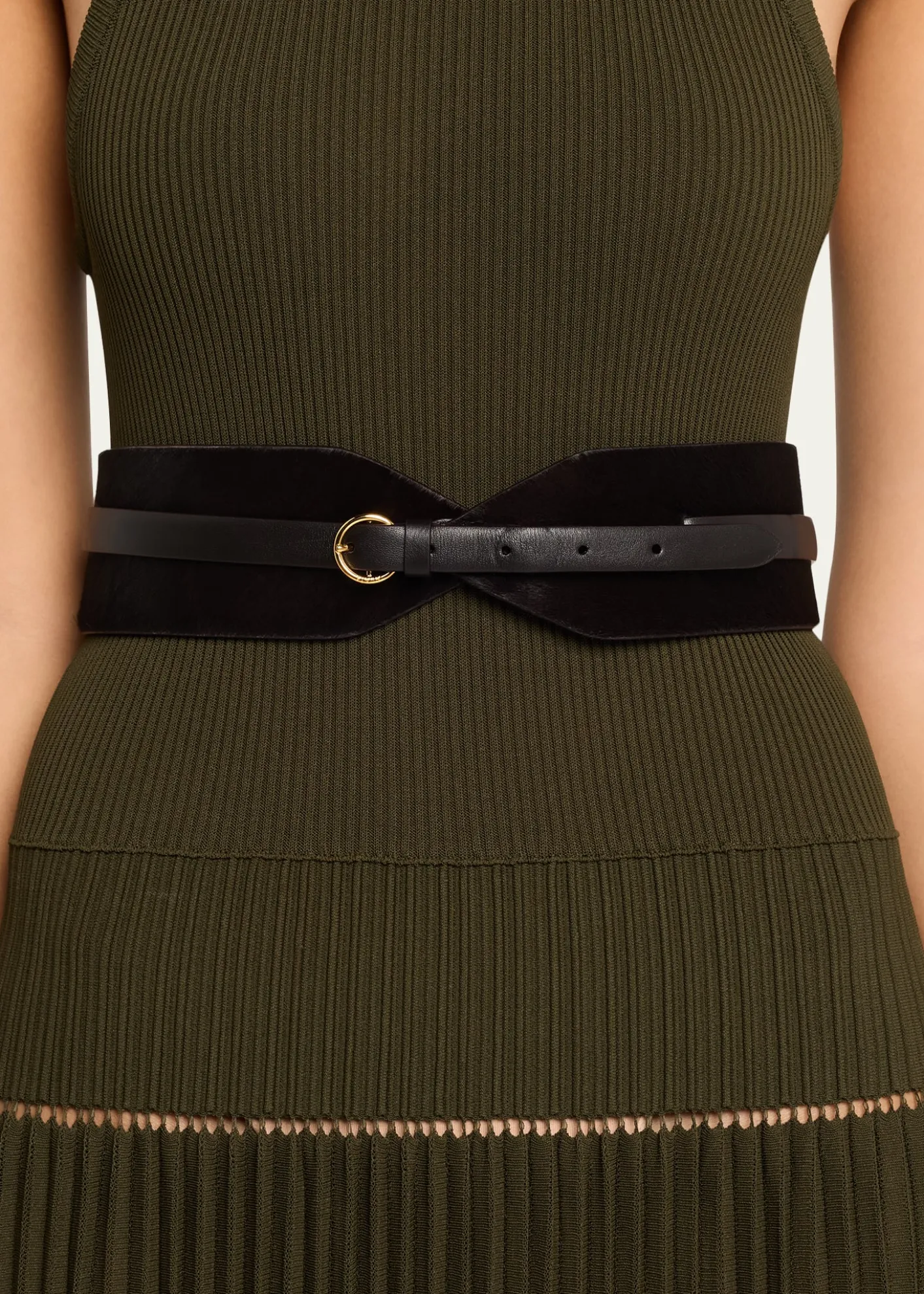 ALAIAPony Hair Leather Wide Belt