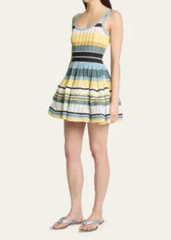 ALAIASleeveless Striped Crinoline Knit Mini Dress