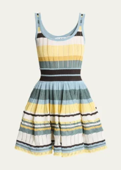 ALAIASleeveless Striped Crinoline Knit Mini Dress