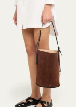ALAIASmall Smooth Suede & Leather Curved Bucket Bag