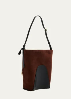 ALAIASmall Smooth Suede & Leather Curved Bucket Bag