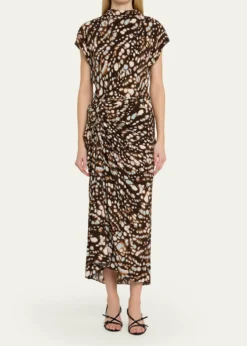 A.L.C.Alma Ruched Viscose Twill Midi Dress