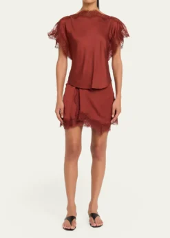 A.L.C.Dion Satin Lace-Trim Mini Skirt