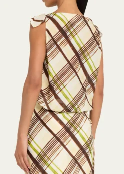 A.L.C.Dylan Plaid Shoulder-Tie Top